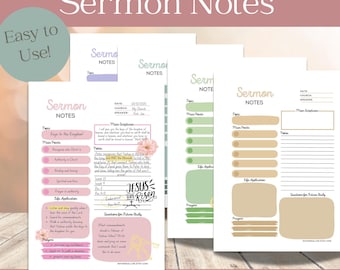 Sermon Notes Bible Study Tool | Bible Journal Planner | Worksheet | Learn to Study the Bible | Digital & Printable