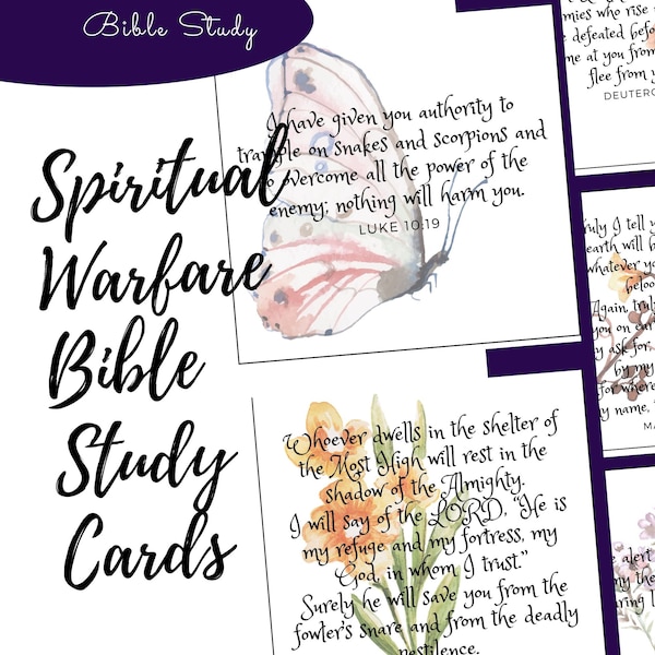 20 Bible Verses Spiritual Warfare | Bible Verse Notecards | Scripture Memorization | Bible journaling | Watercolor Floral | Christian Gift