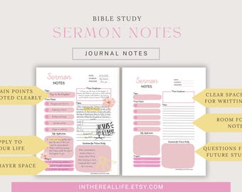 Sermon Notes Bible Study Tool | Bible Journal Planner | Bible Study Worksheet | Scripture Study | Bible Planner | Bible Journalling