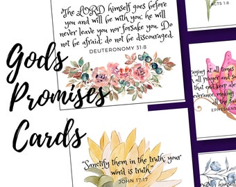 20 Bible Verse Promises | Bible Verse Notecards | Scripture Memorization | Bible journaling | Watercolor Floral | Christian Gift