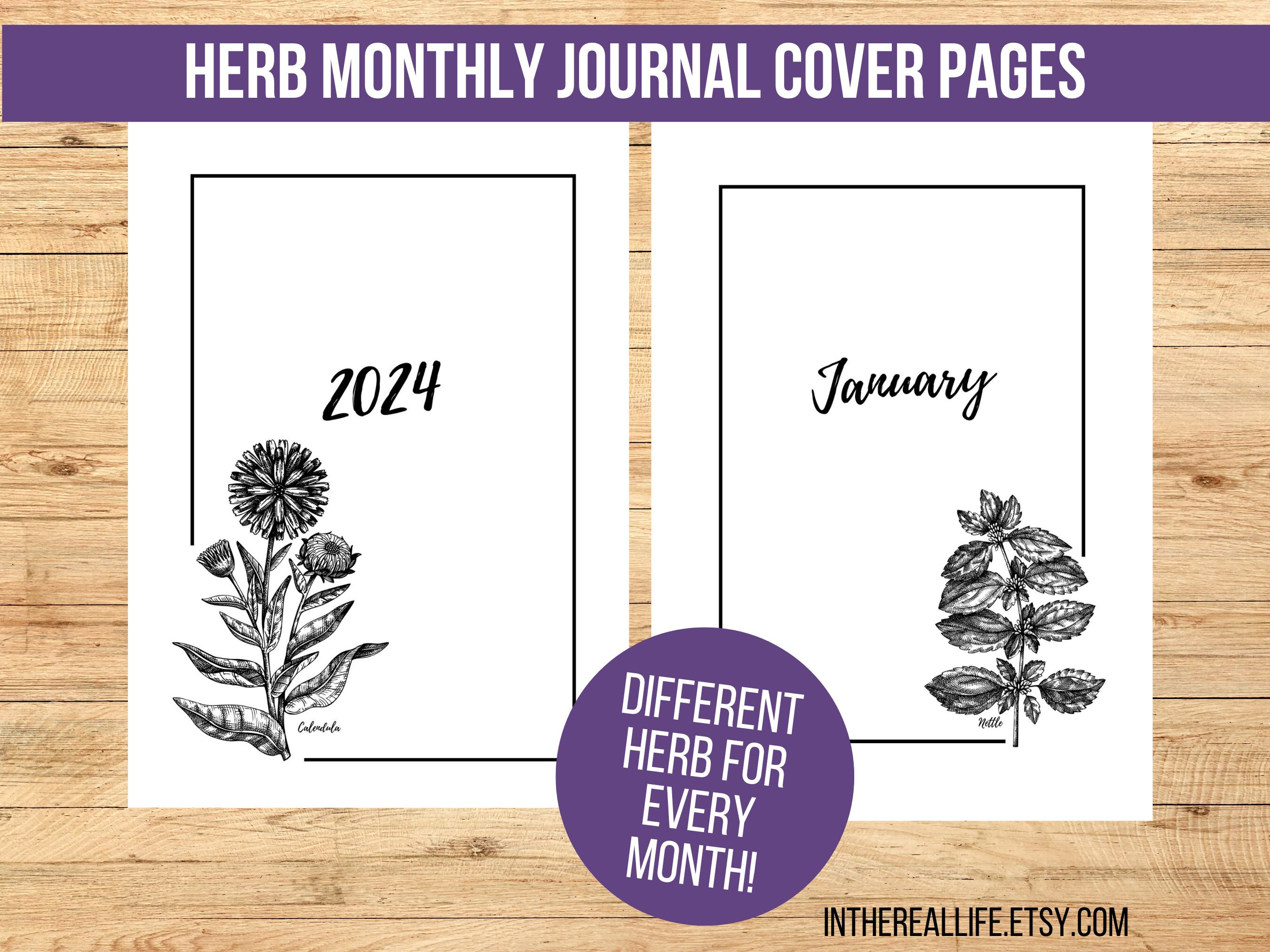 Printable Herb Monthly Cover Pages 2024 Herb Theme Starter Kit Herb