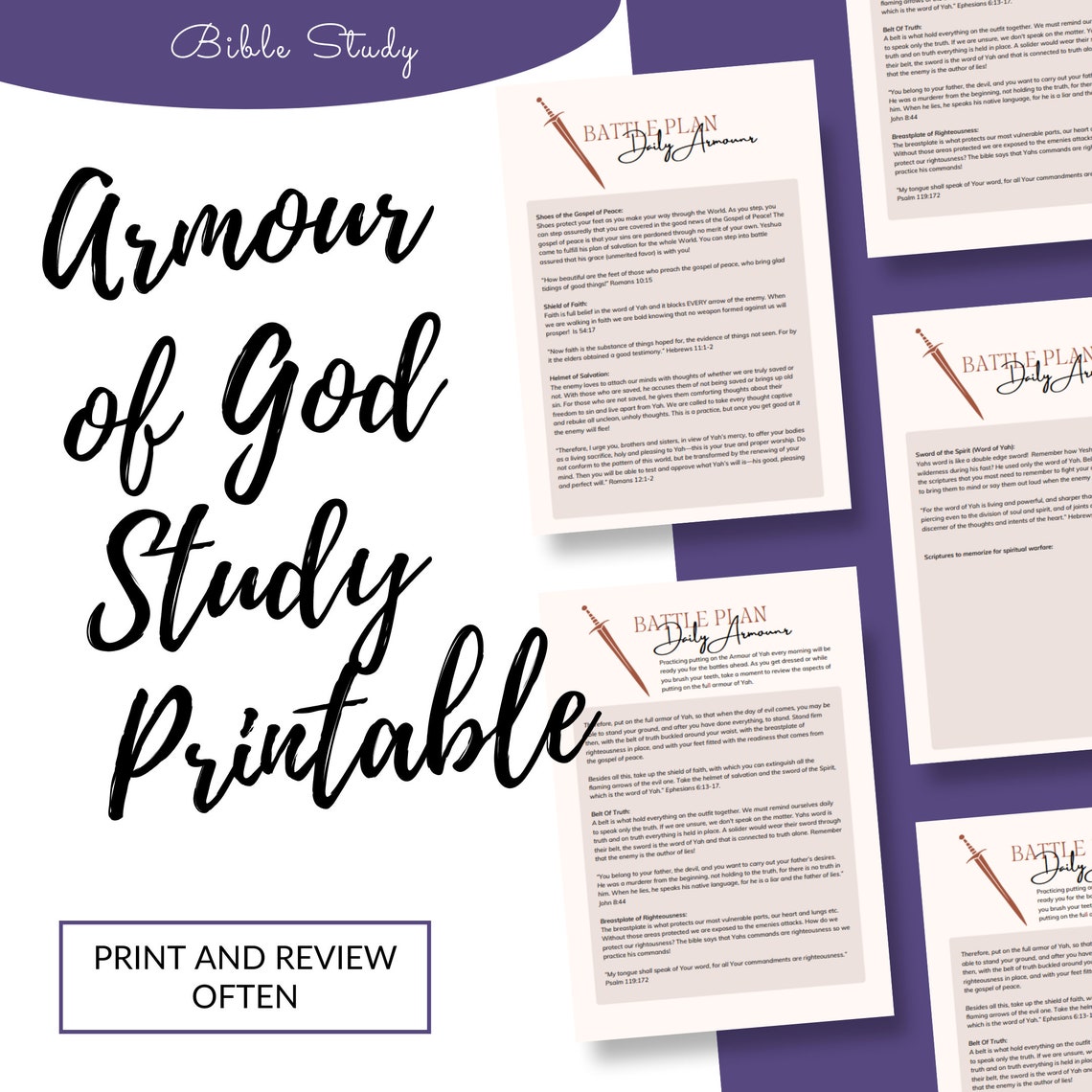 Full Armour of God Printable Bible Study Worksheets Full Armour Print