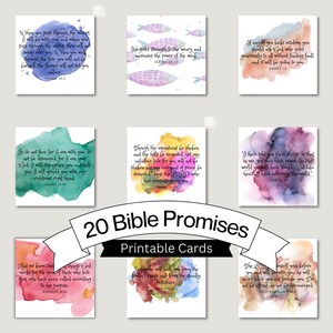 20 Bible Verse Promises | Bible Verse Notecards | Scripture Memorization | Bible journaling | Watercolor | Christian Gift