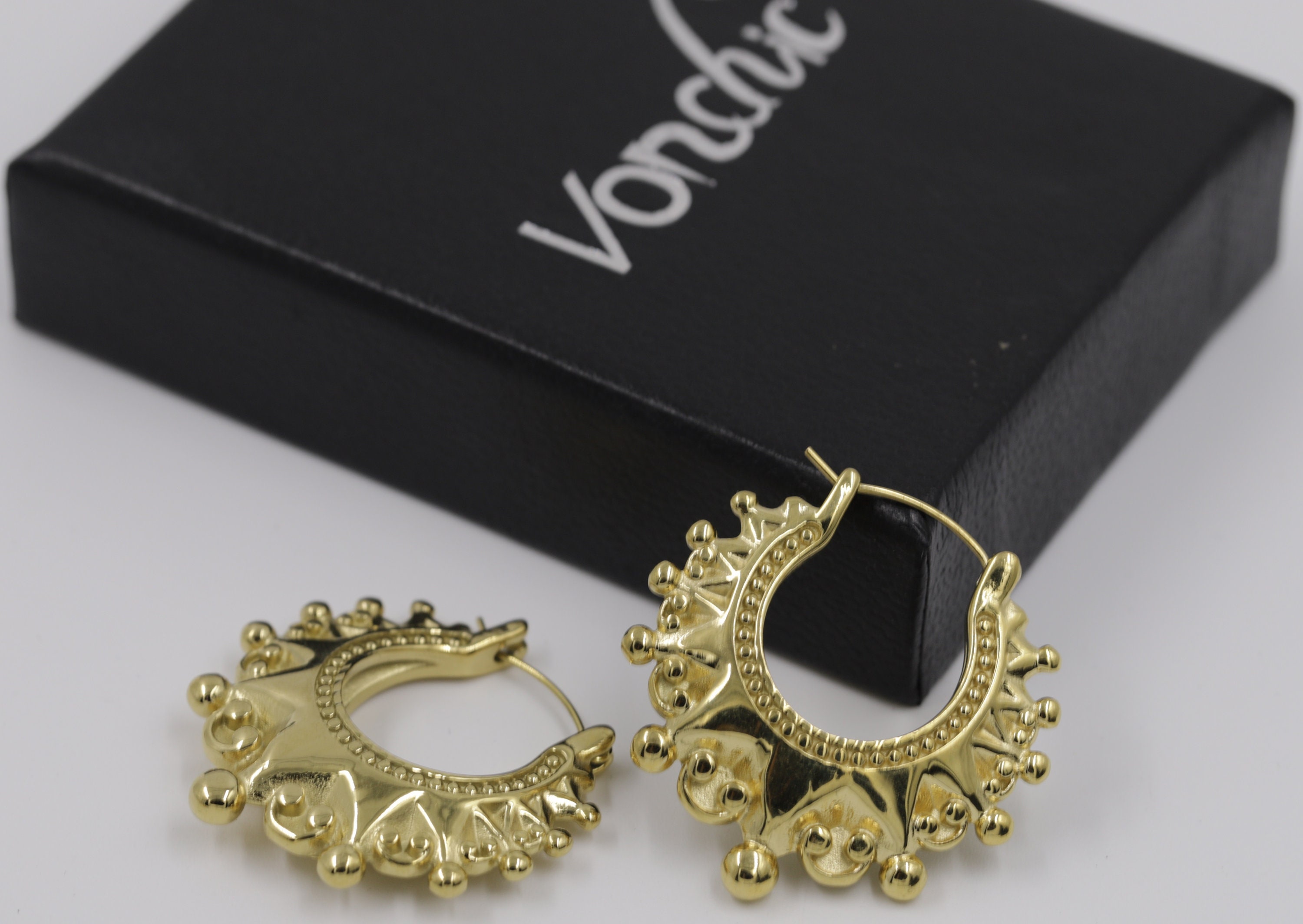 18K Yellow Gold Plated Creole Hoop Earrings - 25*4mm Pair - Zircon Accents