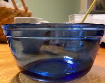 1 QT Cobalt Blue Anchor Ovenware Mixing Bowl
