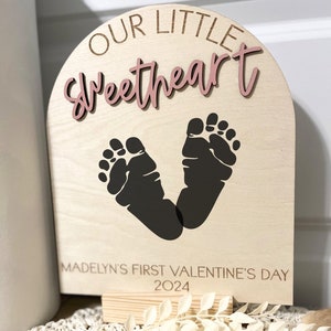 Valentines Day Sweetheart Footprint DIY Sign Family Craft Heart Home Decor Keepsake Babys First Valentines Memory Our Little Sweetheart