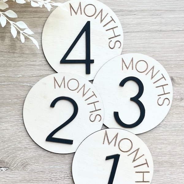 Baby Monthly Milestone Gender Neutral Engraved Wood Disc for First Year Monthly Baby Newborn Photo Prop Custom Baby Name Plaque New Mom Gift