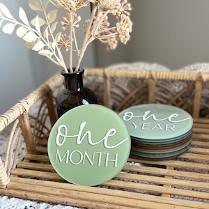 Gender Neutral Monthly Milestone Marker for Baby First Year Monthly Baby Photo Prop, Custom Baby Name Plaque Hello World New Mom Mama Gift