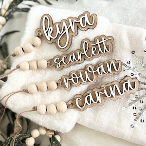Custom Stocking Name Tags for Presents Ornaments for Christmas Tree Custom Gift Wrapping for Kids Wooden Beaded Personalized Stocking Tag
