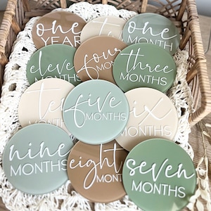 Earthy Tones Acrylic Baby 4" Milestone Marker for Baby First Year, Monthly Baby Photo Prop, Custom Baby Name Plaque Hello World New Mom Gift