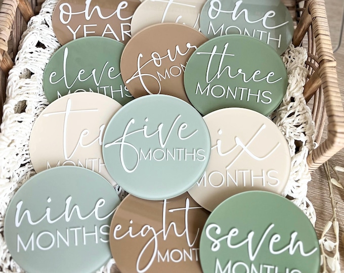 Earthy Tones Acrylic Baby 4" Milestone Marker for Baby First Year, Monthly Baby Photo Prop, Custom Baby Name Plaque Hello World New Mom Gift
