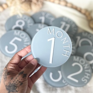 Gender Neutral Acrylic Baby Milestone Markers for Babys First Year Monthly Baby Photo Prop Custom Baby Name Plaque Hello World New Mom Gift