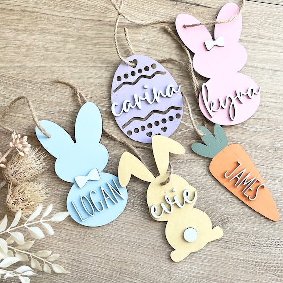 Easter Basket Tag for Kids Easter Basket Easter Decor Tag Custom Name Design Personalized Wooden Basket Label Decor for Rustic Home