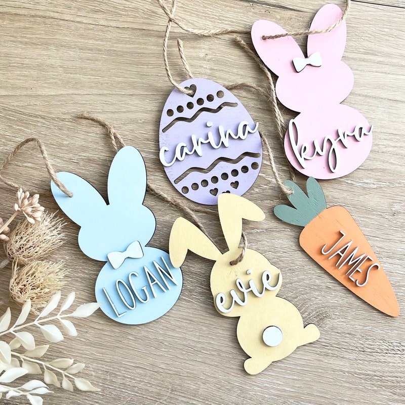 💖Buy 2 Free Shipping💖Easter Basket Tag for Kids Easter Basket Easter Decor Tag Custom Name Design Personalized Wooden Basket Label Decor for Rustic Home