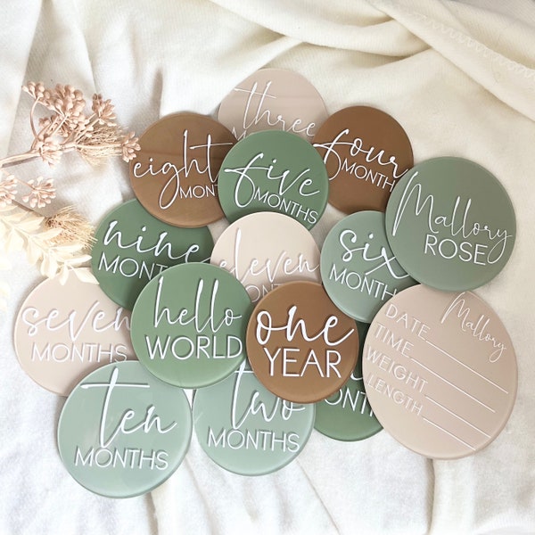 Gender Neutral Baby Shower Gift Baby Monthly Milestone Circle Photo Prop Newborn Baby Photo baby Name Announcement Gender Neutral Earth Tone