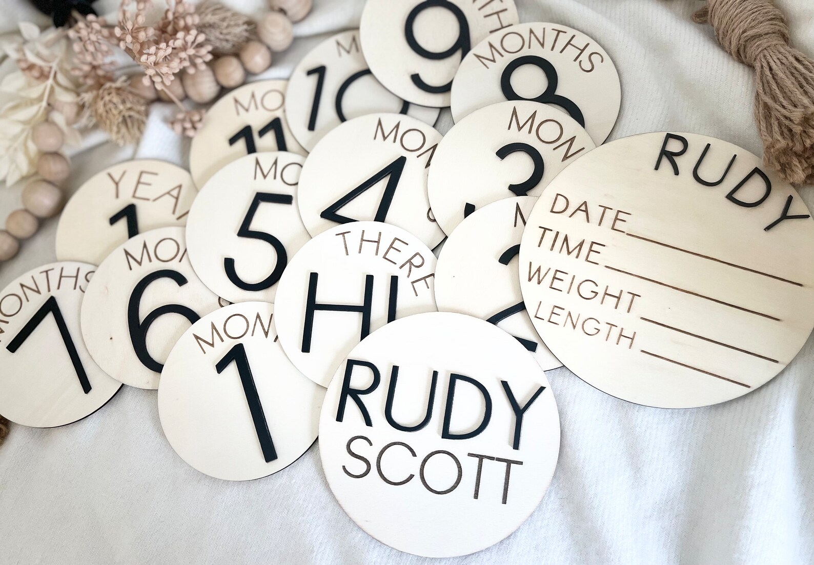 Baby Monthly Milestone Gender Neutral Engraved Wood Disc For First Year Baby Monthly Milestone Gender Neutral Engraved Wood Disc For First Year
