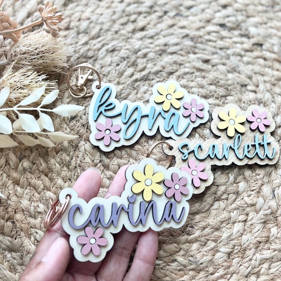 Custom Kids Name Backpack Tag For School Bag Personalized Childs Bag Tag Wooden Engraved Lunchbox School Backpack Keychain For Diaper Bag