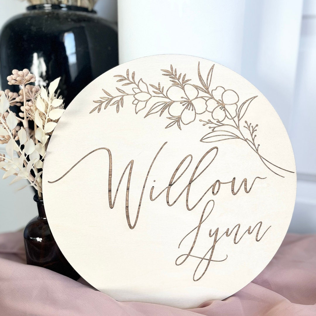 Custom Baby Name Announcement Wooden Round Hospital Sign for Crib ...