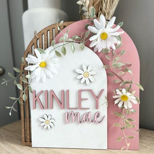 Personalized Name Sign Floral Nursery Decor Baby Girl Room Baby Shower Gift Daisy Wall Art Custom Wood Birth Announcement First Birthday