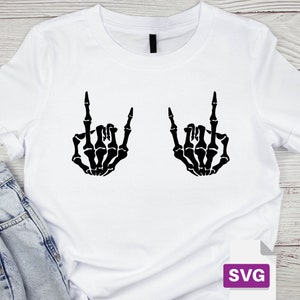Rock On Skeleton Handen, Rock & Roll, T-Shirt Design, SVG-bestand, Instant Download