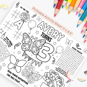 Butterfly Activity page, Butterfly Placemat, Butterfly Birthday, Butterfly Coloring, Butterfly Party, Butterflies and Roses ~ 157
