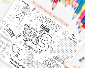 Butterfly Birthday Activity Page: Printable Coloring Placemat (PDF)