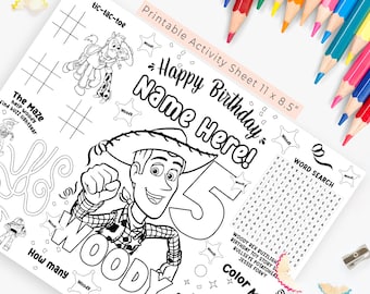 Personalized Woody Toy Story Activity Sheet: Birthday Party Placemat (PDF File)