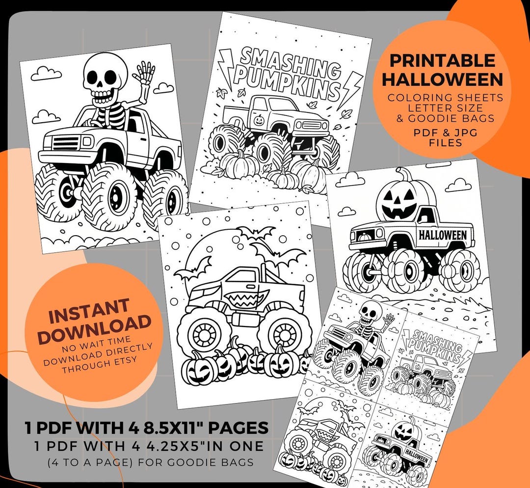 Halloween Monster Truck Coloring Pages | Skeleton &amp; Pumpkin Smash ...
