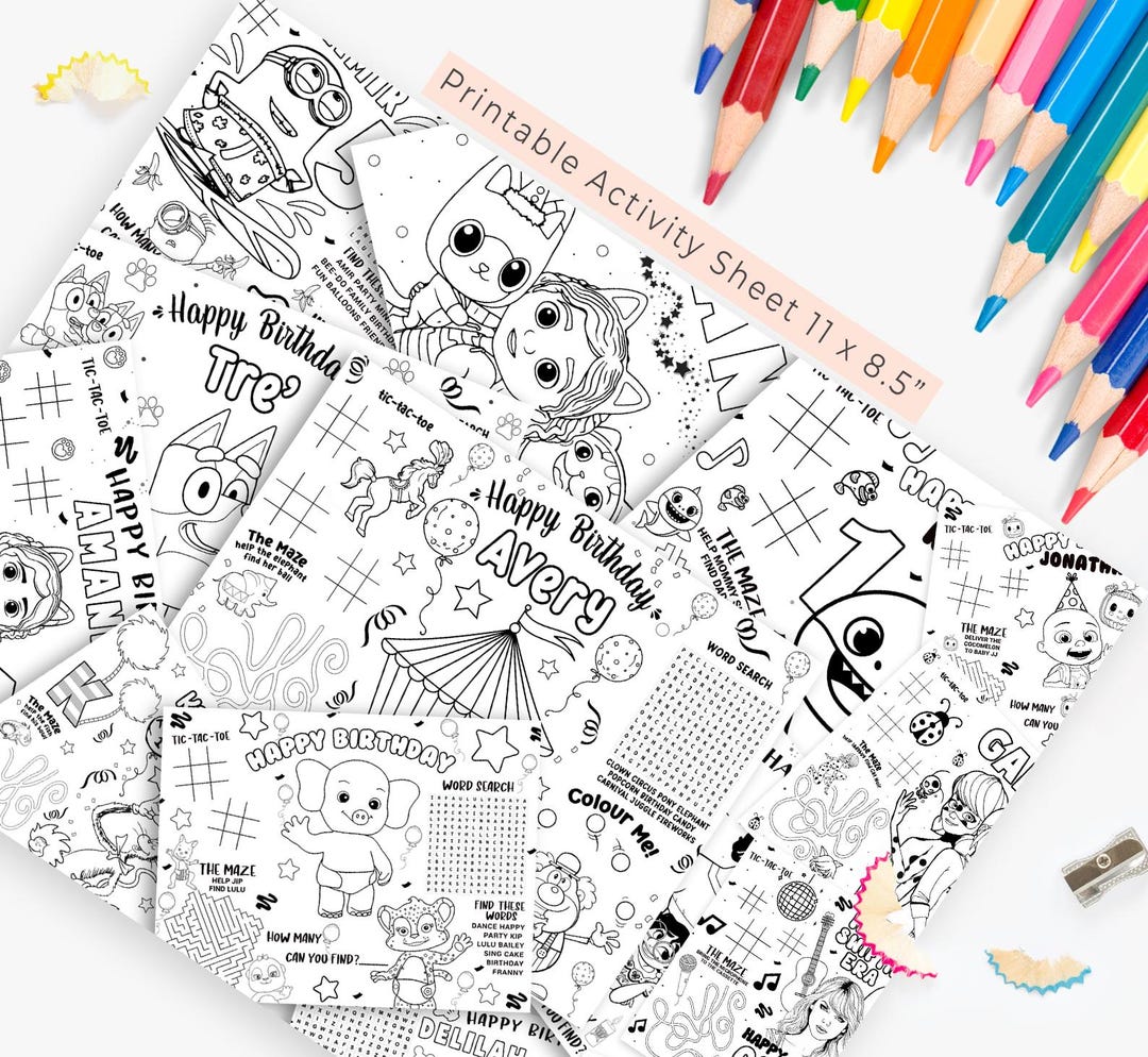Custom Activity Page, Custom Placemat, Cartoon Activity Sheet ...