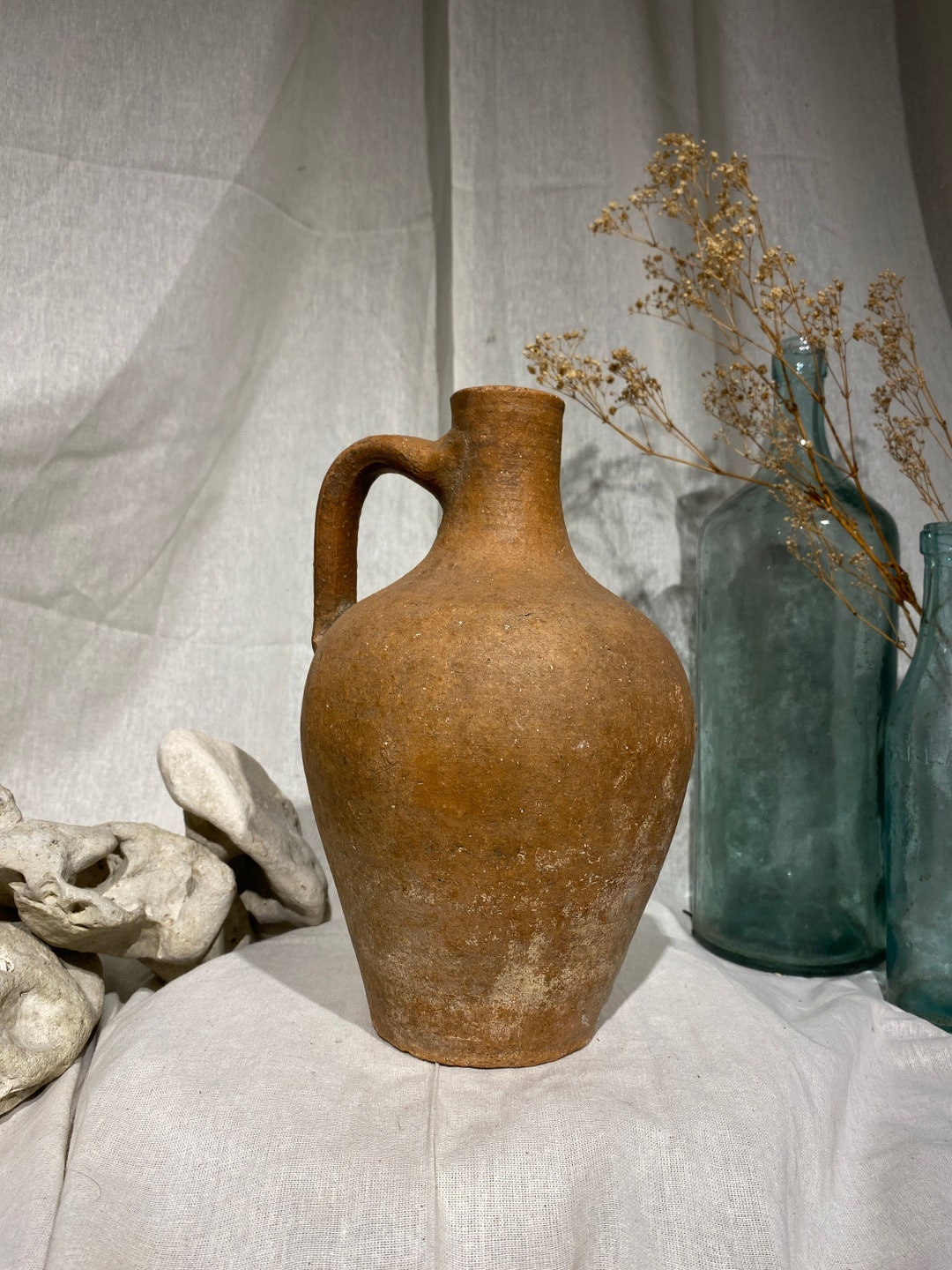 Old Handmade Pottery Jug ,handmade Antique Pottery ,minimal Handmade