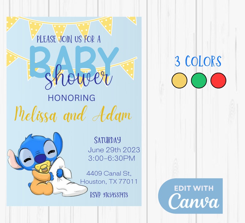 Stitch Baby Shower Invitation I Lilo and Stitch Baby Shower Etsy
