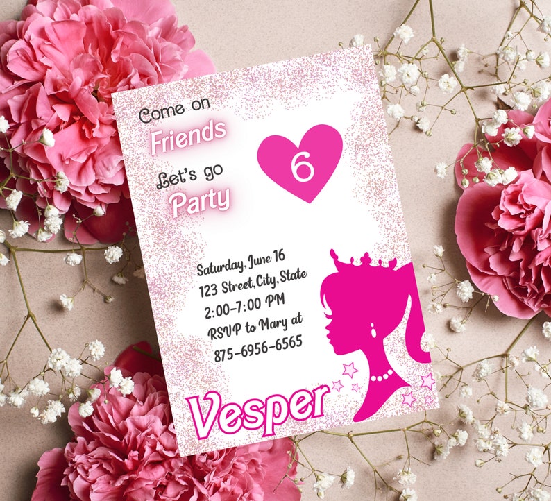 Girly Birthday Party Invitation Doll Birthday Etsy