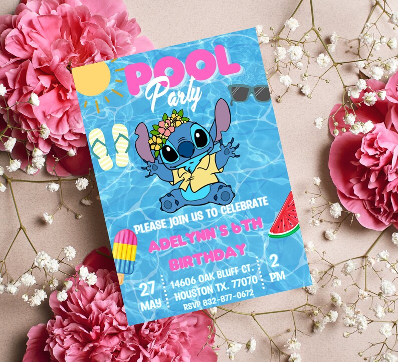 Lilo and Stitch Pool Party Invitationstitch Summer Pool Party Etsy