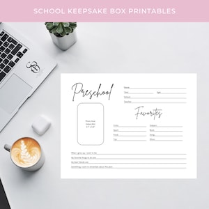 May include: Printable preschool memory book page with a space for a photo, a section for favourite things, and prompts for the child to write about their year.