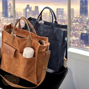 Weiche Cord-Einkaufstasche für Frauen, leichte, lässige Büro-Schulterhandtasche, stilvolle kleine Schwarz, Beige, Blau, Braun, Grün Tasche
