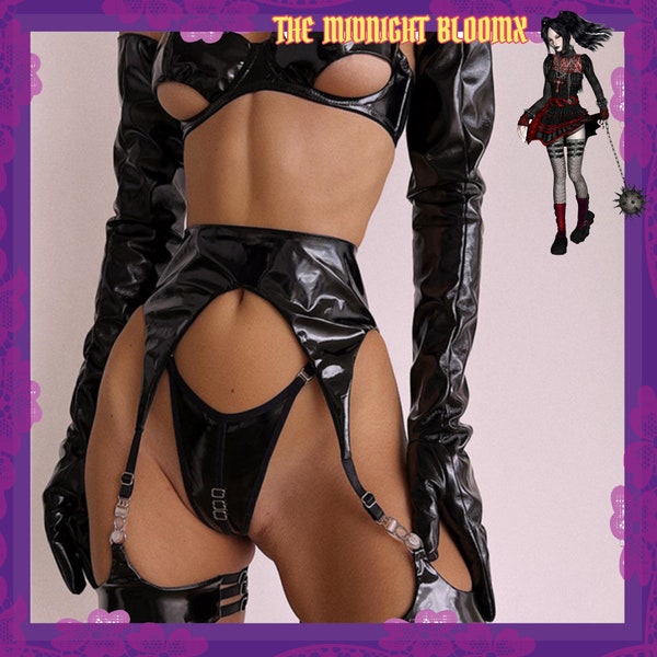 PVC Gothic Cut Out Latex Lingerie 5 pc Set | see through lingeries