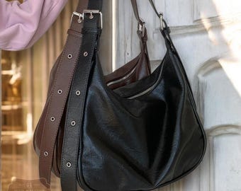 Italian Leather Hobo Bag | Elegant Slouchy Shoulder Tote