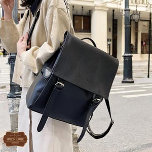 Handmade Italian Leather Backpack | Black Full-Grain Minimal Daypack Italian Leather Backpack: Handmade Black Daypack Purse  main image 4