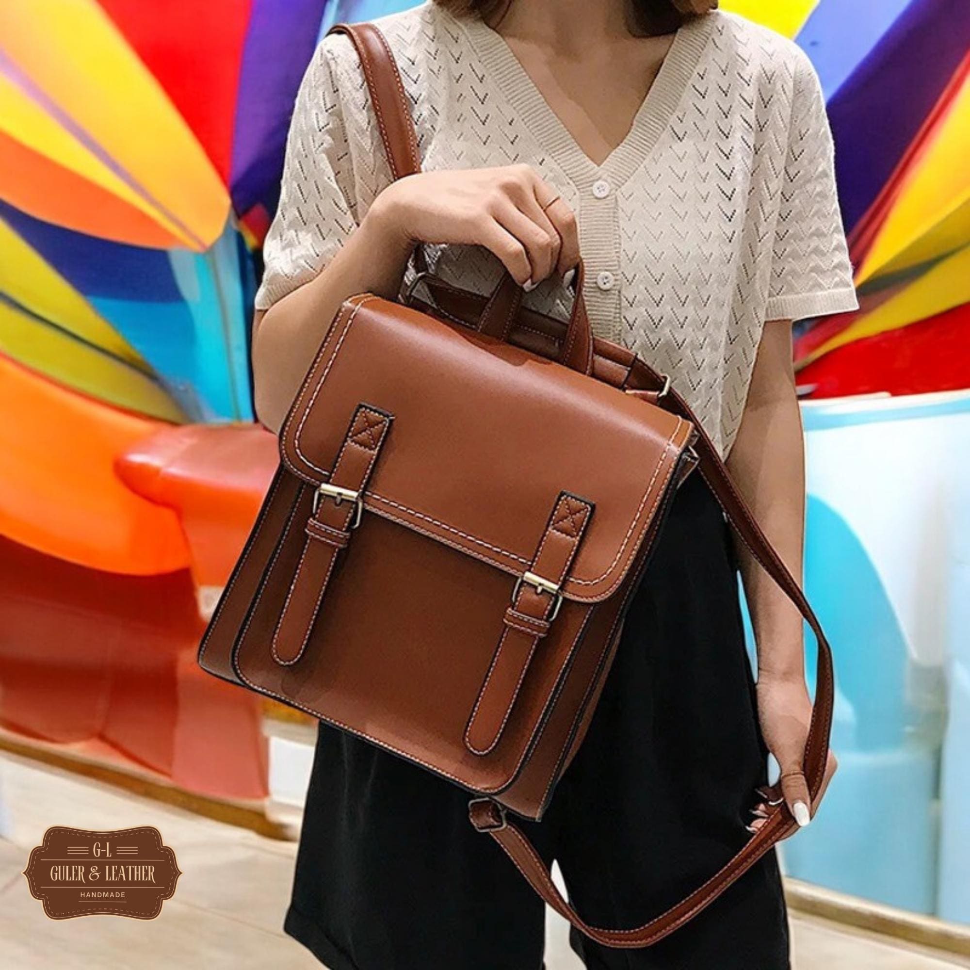 Beautiful handmade Vegan Leather Backpack Handmade Tooled Vegan Leather Backpack: Mexican Artisan  main image 3