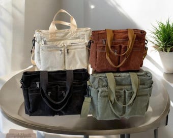 Handmade Corduroy Tote Bag, Casual Lightweight Shoulder Bag