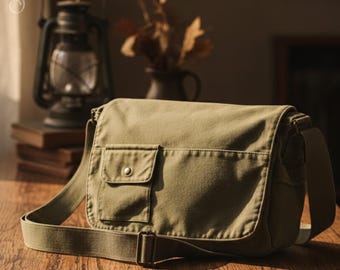 Canvas Messenger Bag, Lightweight Spacious Crossbody Tote for School, Men & Women's Messenger Bag, Multi-Pocket Shoulder Bag