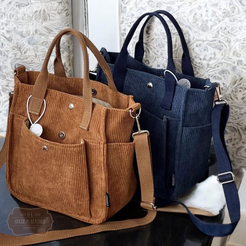 Lightweight Casual Office Shoulder Handbag, Soft Corduroy Tote Bag for Women, Stylish Small Black, Blue, Brown, Green Bag,