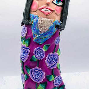 Handmade Flower Vase, Unique Bohemian Lady