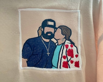 Embroidered wedding shirt, Couple shirt, Embroidered photo shirt, Custom Faceless Photo, Embroidery Photo,gift for,custom embroidered shirt