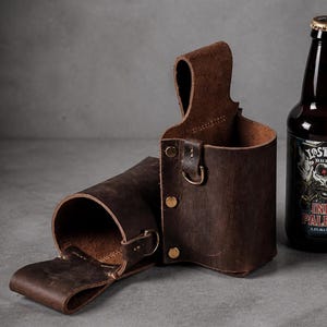 革製ビールホルスター、フルグレインレザー製ビールボトルベルトホルダー