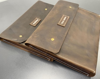 Portadocumentos de cuero cosido a mano: Archivador A4 personalizado