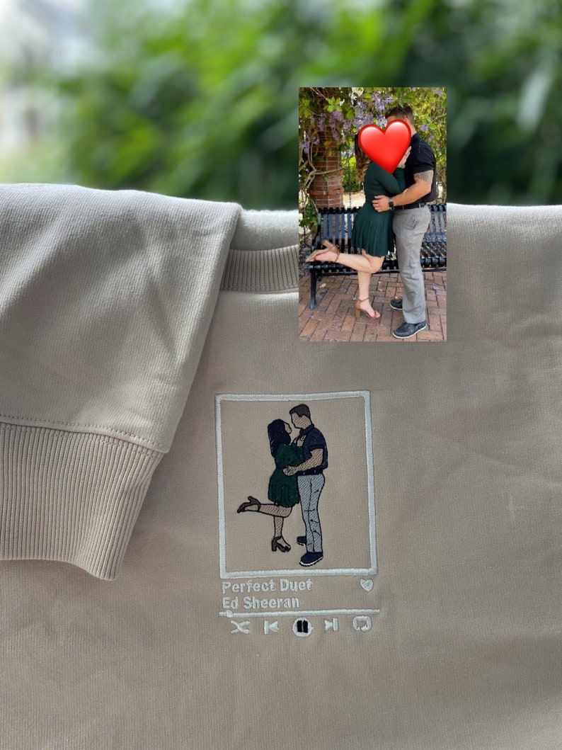 Custom Embroidered t shirt, Embroidery Photo,gift for,custom embroidered shirt,gift for friend,custom photo shirt,custom picture,for couple zdjęcie 5