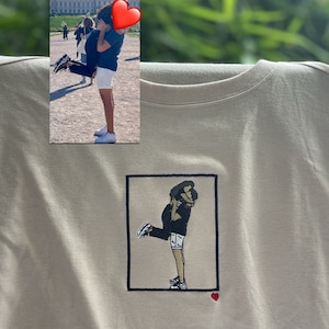 Custom Embroidered Photo T-Shirt, Personalized Couple Gift