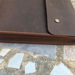 Hand Stitching Personalized vintage leather document holder case folder A4 letter size leather paper file case organizer portfolio