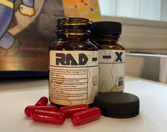 FALLOUT Rad-X Prop - 1.75x3" Amber Glass Packer w/ Painted Black Cap